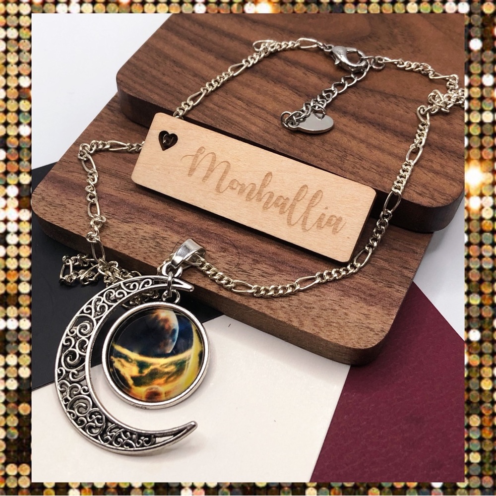 New celestial Yellow sun spark nebula milky way Moon galaxy universe necklace - Picture 3 of 5